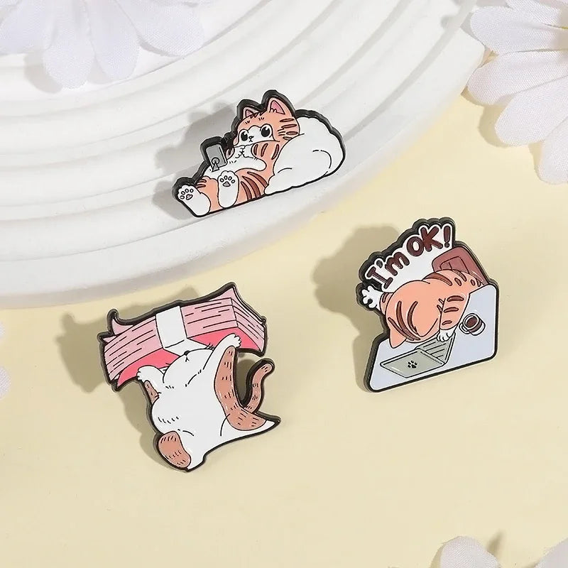 I’m OK Cat Office Work Enamel Pin – Funny Money Brooch
