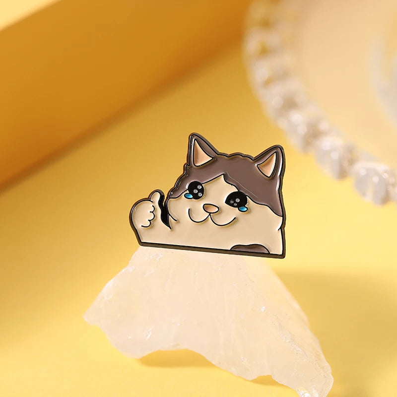 Crying Cat Thumbs Up Enamel Pin