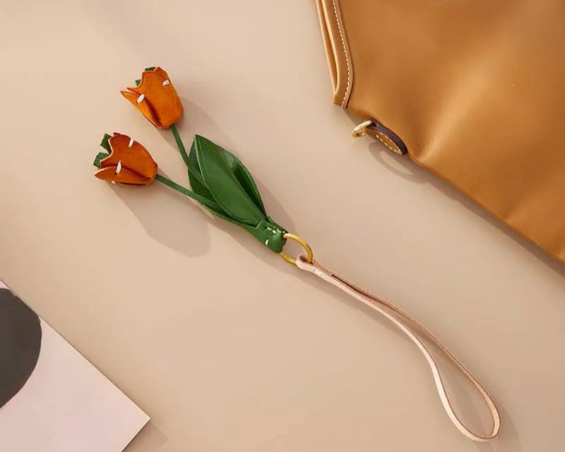 Floral Cowhide Bag Charm – Elegant Leather Pendant