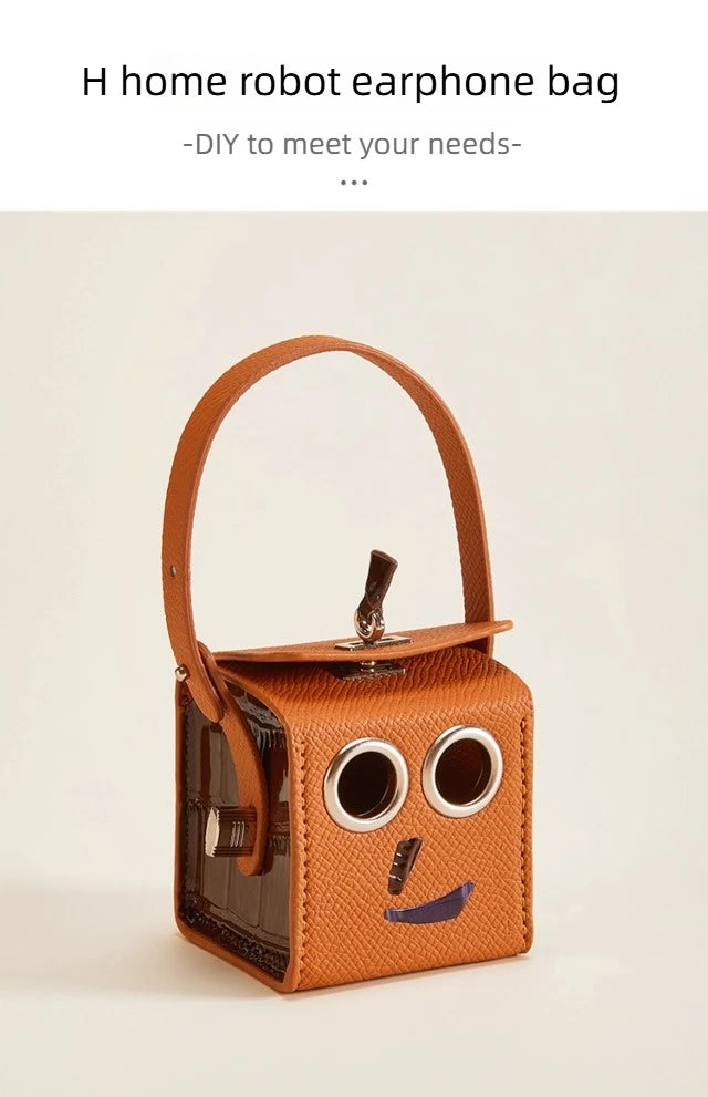 Leather Robot Bag Charm – Cute Mini Keychain & Earphone Case