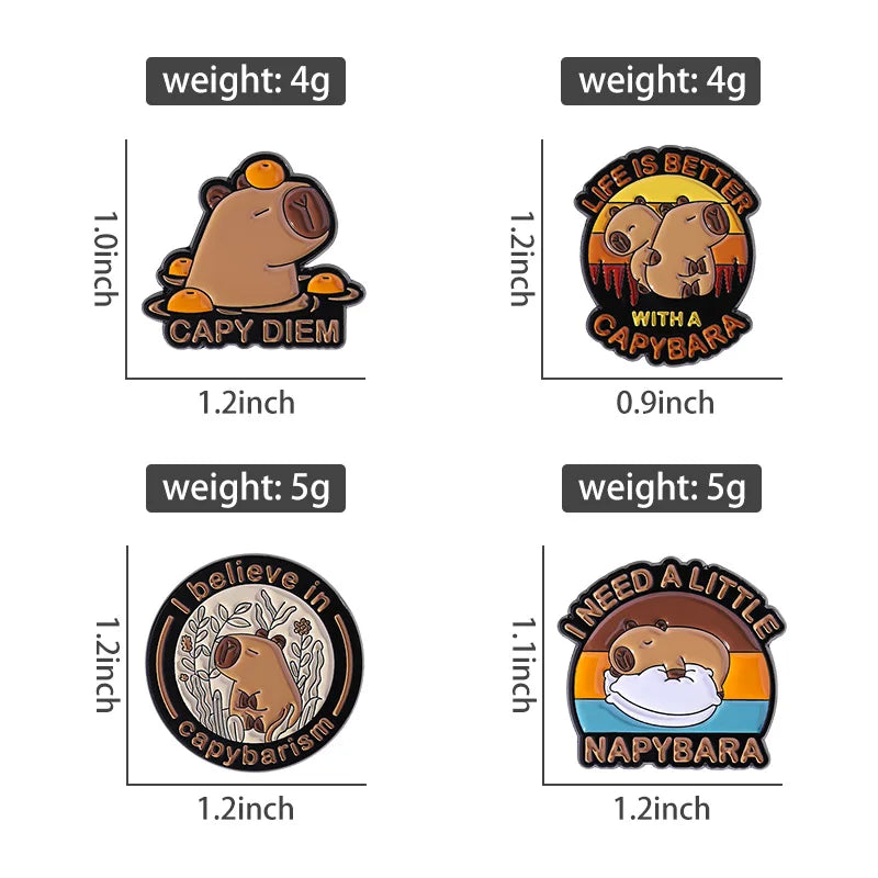 Cute Animal Enamel Pin Set (3–5pcs) – Cat & Capybara Brooches