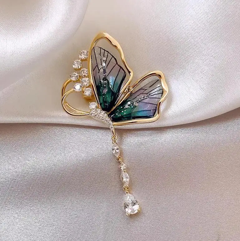 Exquisite Green Crystal Butterfly Brooch – Elegant Jewelry Gift for Women & Girls