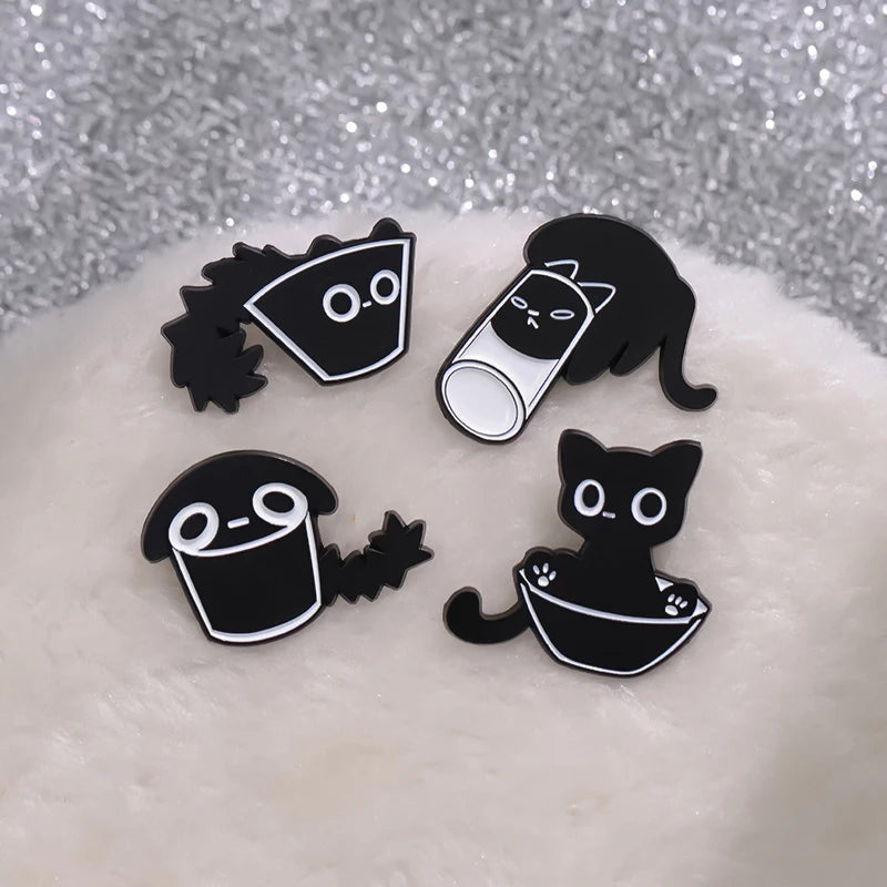 Black Cat Enamel Pin – Cute Kitten Lapel Badge Backpack Jewelry