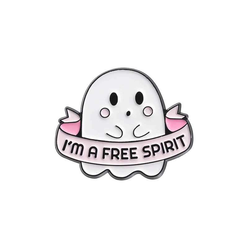 Halloween Ghost & Pumpkin Enamel Pin – Spooky Tarot Brooch Lapel Badge