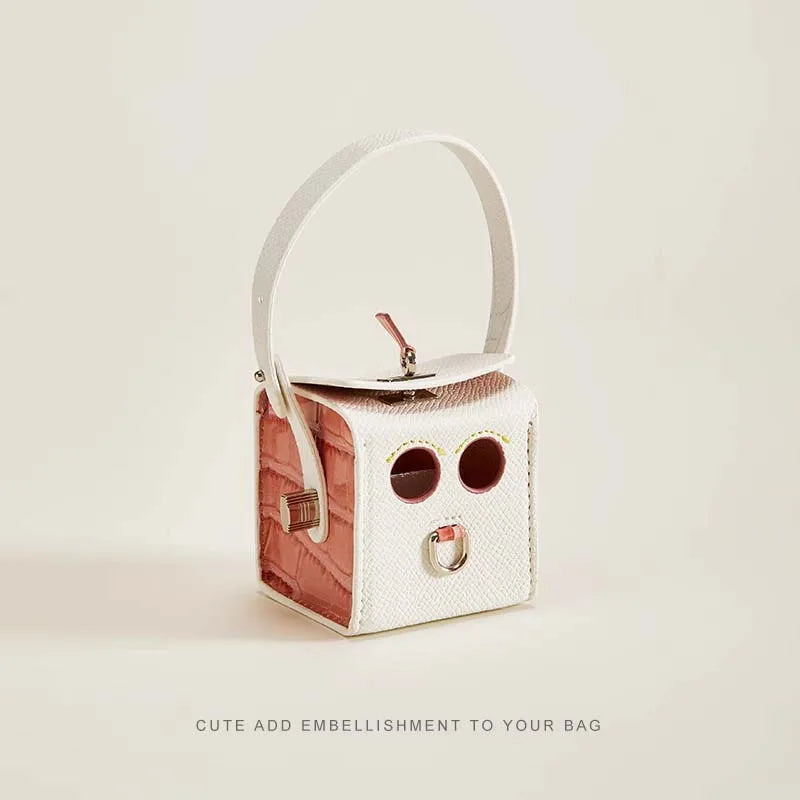 Leather Robot Bag Charm – Cute Mini Keychain & Earphone Case