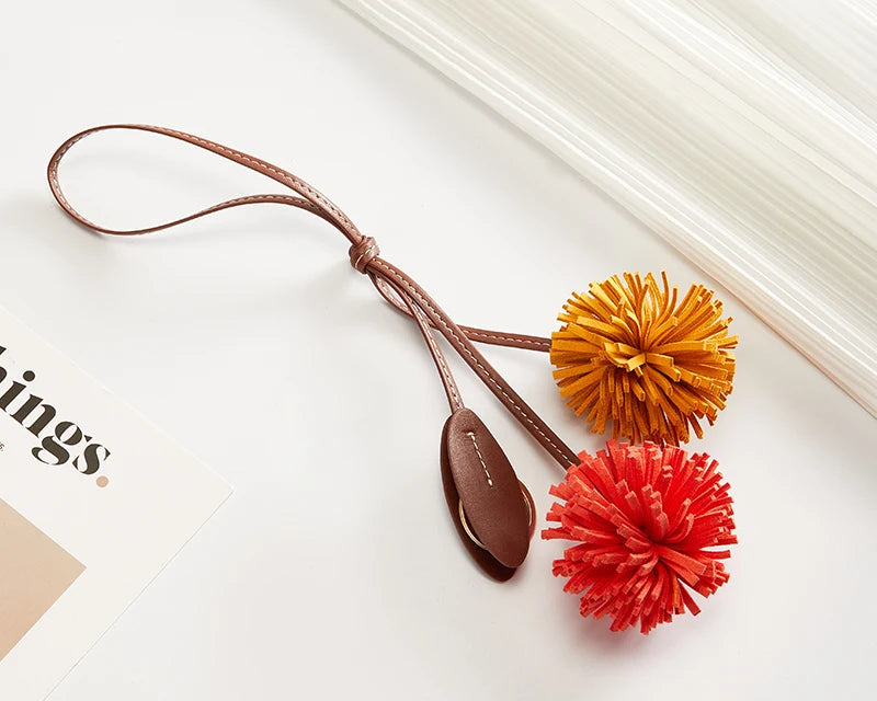 High-Grade Leather Flower Ball Tassel – Bag & Car Pendant