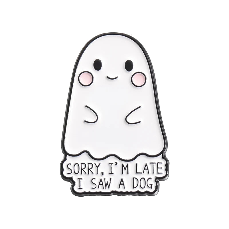 Halloween Ghost & Pumpkin Enamel Pin – Spooky Tarot Brooch Lapel Badge