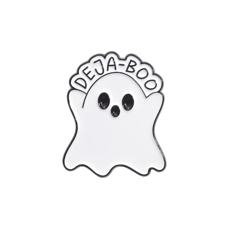 Halloween Ghost & Pumpkin Enamel Pin – Spooky Tarot Brooch Lapel Badge
