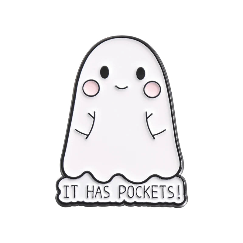 Halloween Ghost & Pumpkin Enamel Pin – Spooky Tarot Brooch Lapel Badge