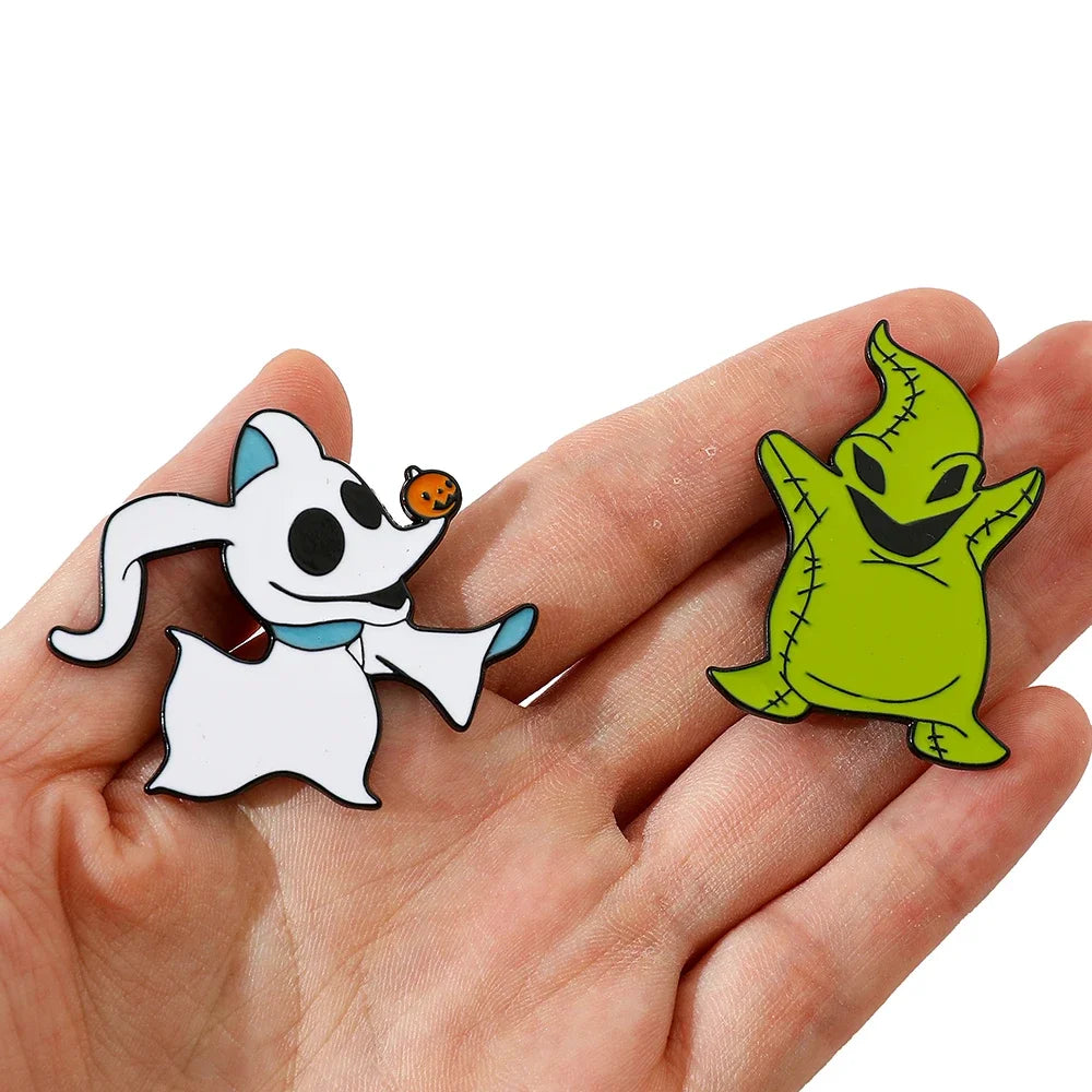 Nightmare Before Christmas Brooch Set – Oogie Boogie & Zero Enamel Pins for Clothes & Backpacks”