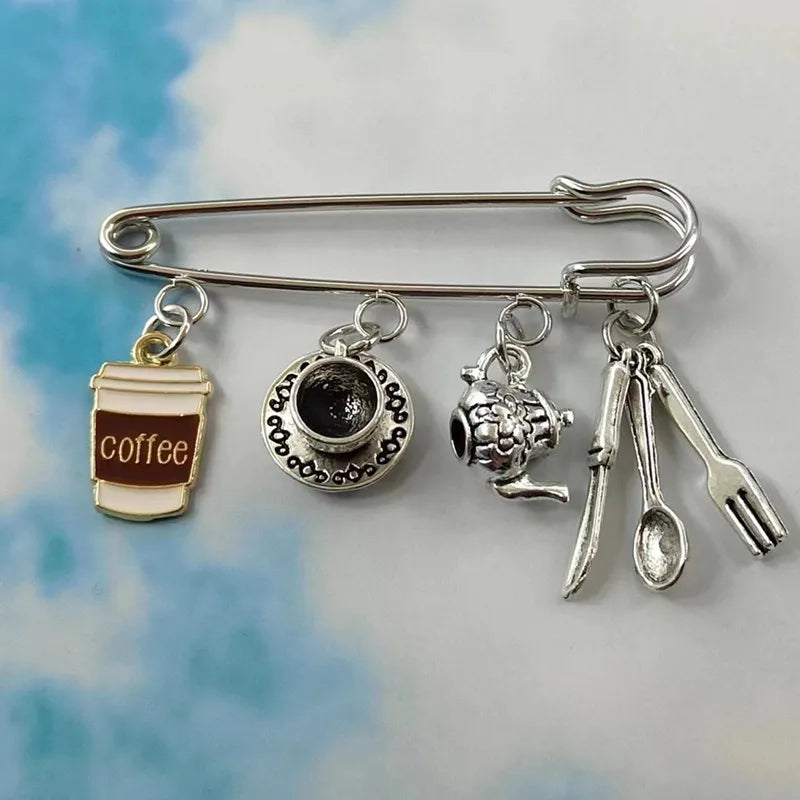 Kitchen Utensils Enamel Brooch Set – Cute Coffee & Tea Pins Gift