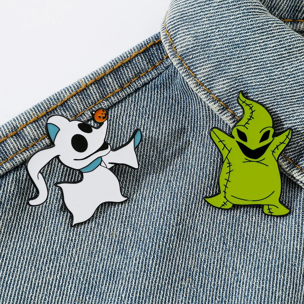 Nightmare Before Christmas Brooch Set – Oogie Boogie & Zero Enamel Pins for Clothes & Backpacks”
