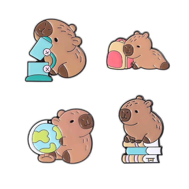 Cute Animal Enamel Pin Set (3–5pcs) – Cat & Capybara Brooches