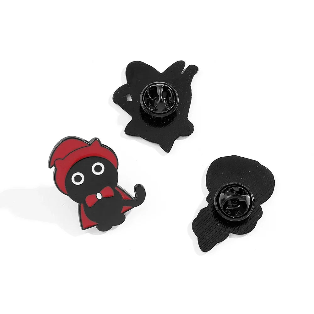 5pcs Halloween Cat & Skeleton Brooch Set – Pumpkin, Bat, Broom & Lapel Pins