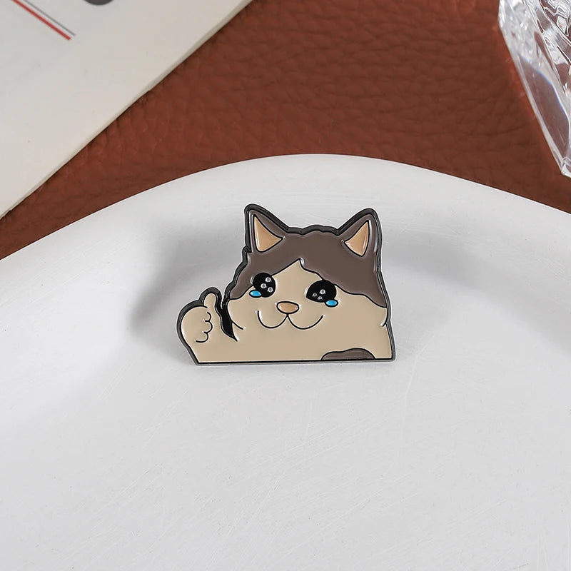 Crying Cat Thumbs Up Enamel Pin