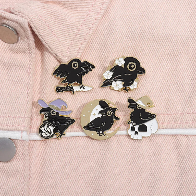 Mystic Crow Enamel Pin – Tarot & Magic Ball Design