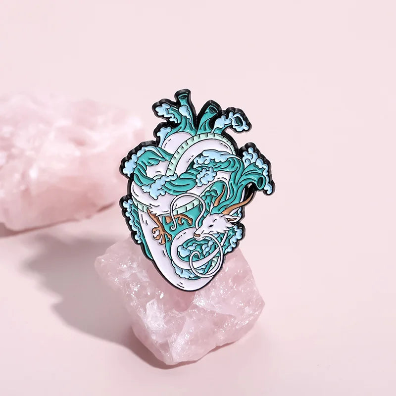 Ocean Wave Heart Brooch – Blue Landscape Pin
