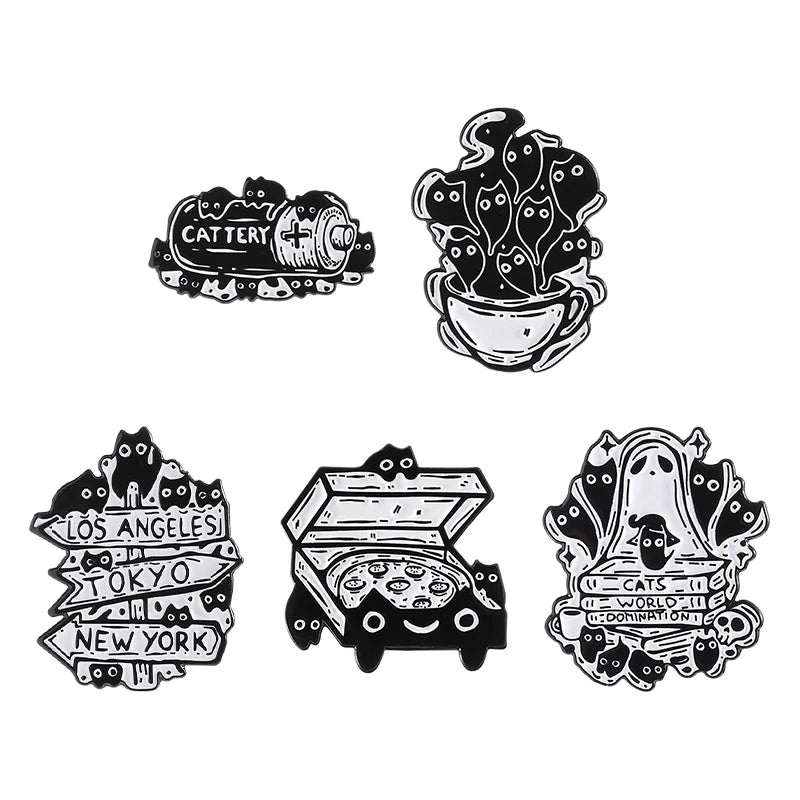 Cute Animal Enamel Pin Set (3–5pcs) – Cat & Capybara Brooches