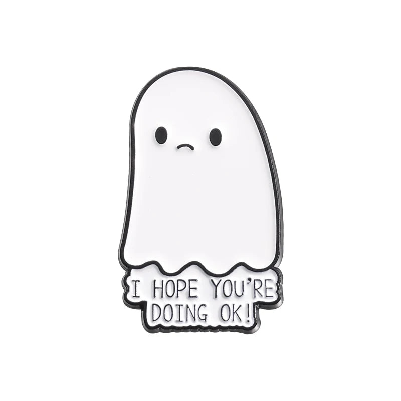 Halloween Ghost & Pumpkin Enamel Pin – Spooky Tarot Brooch Lapel Badge