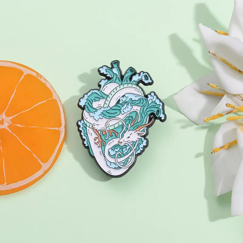 Ocean Wave Heart Brooch – Blue Landscape Pin