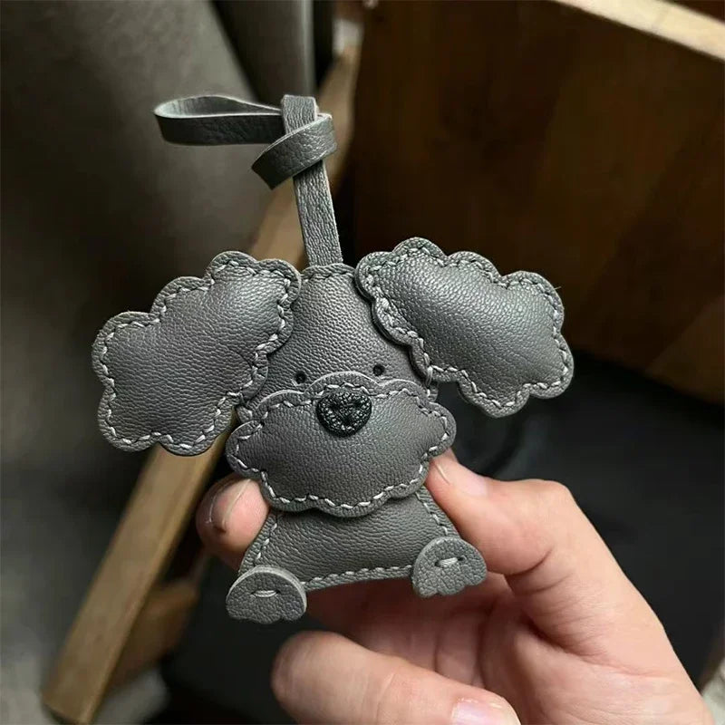 Handmade Leather Teddy Dog Bag Charm