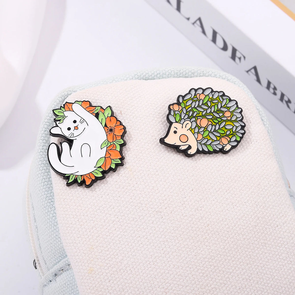 Nature-Inspired Enamel Pins – Hedgehog, Cat & Frog