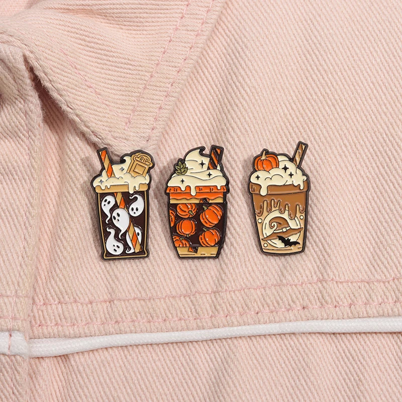 Spooky Pumpkin Milk Tea Brooch – Cute Halloween Pin