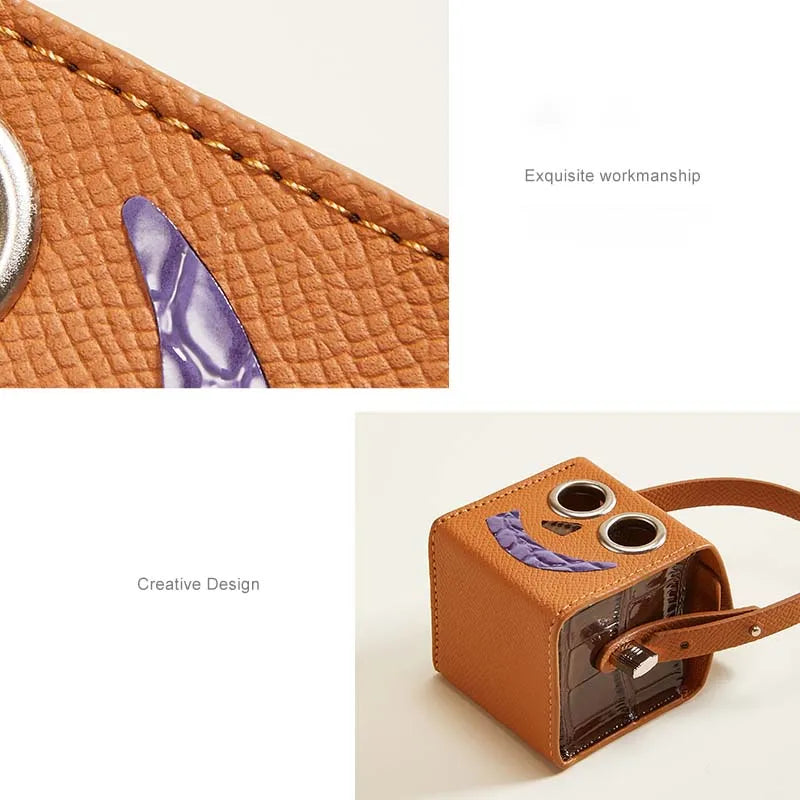 Leather Robot Bag Charm – Cute Mini Keychain & Earphone Case