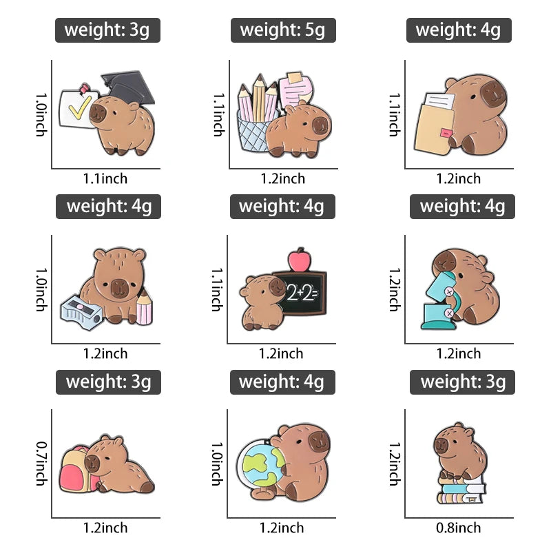 Cute Animal Enamel Pin Set (3–5pcs) – Cat & Capybara Brooches
