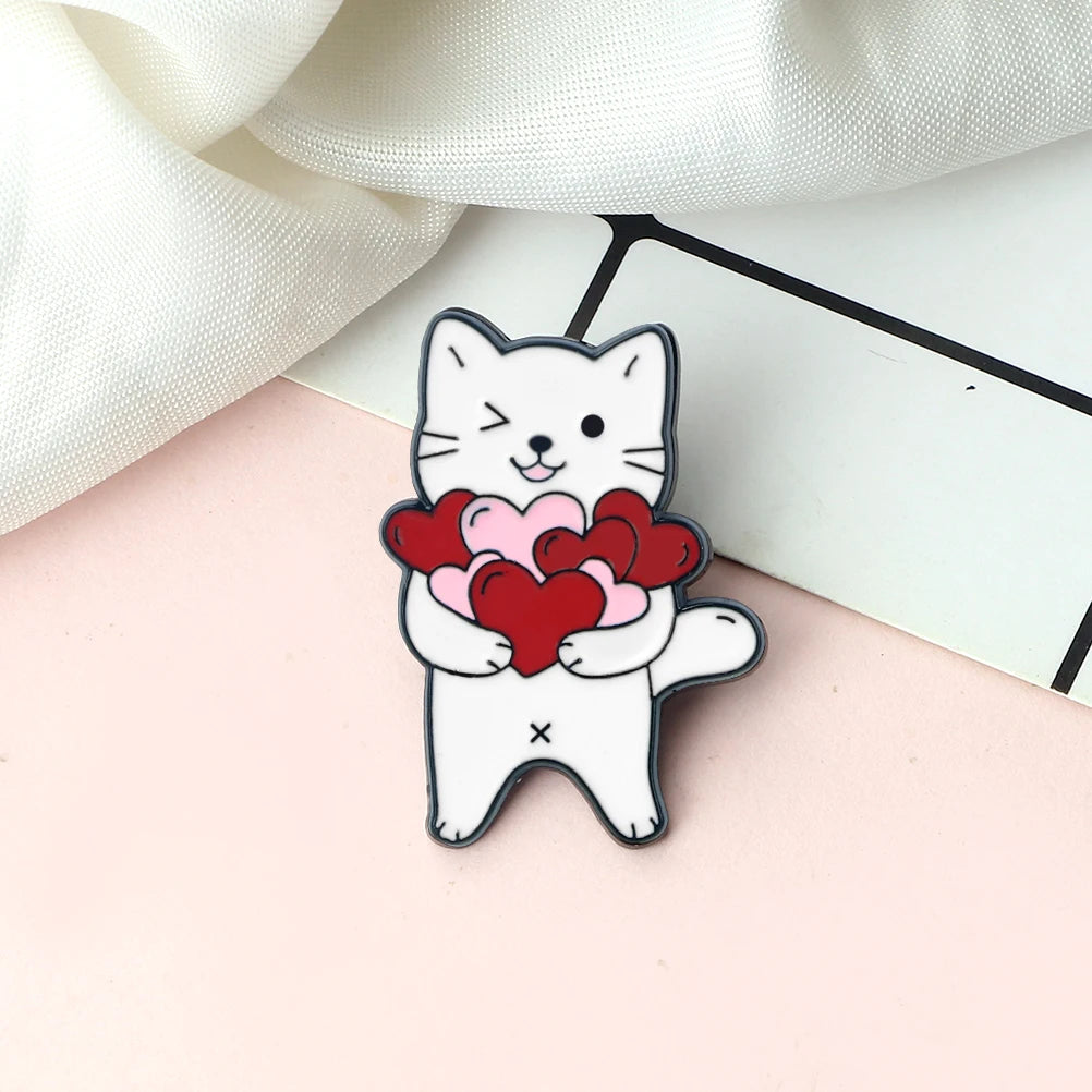 Winking Cat Couple Enamel Brooch – Sweet Kitten Lapel Pin Gift