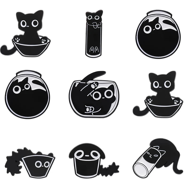Black Cat Enamel Pin – Cute Kitten Lapel Badge Backpack Jewelry