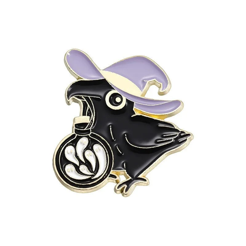 Mystic Crow Enamel Pin – Tarot & Magic Ball Design