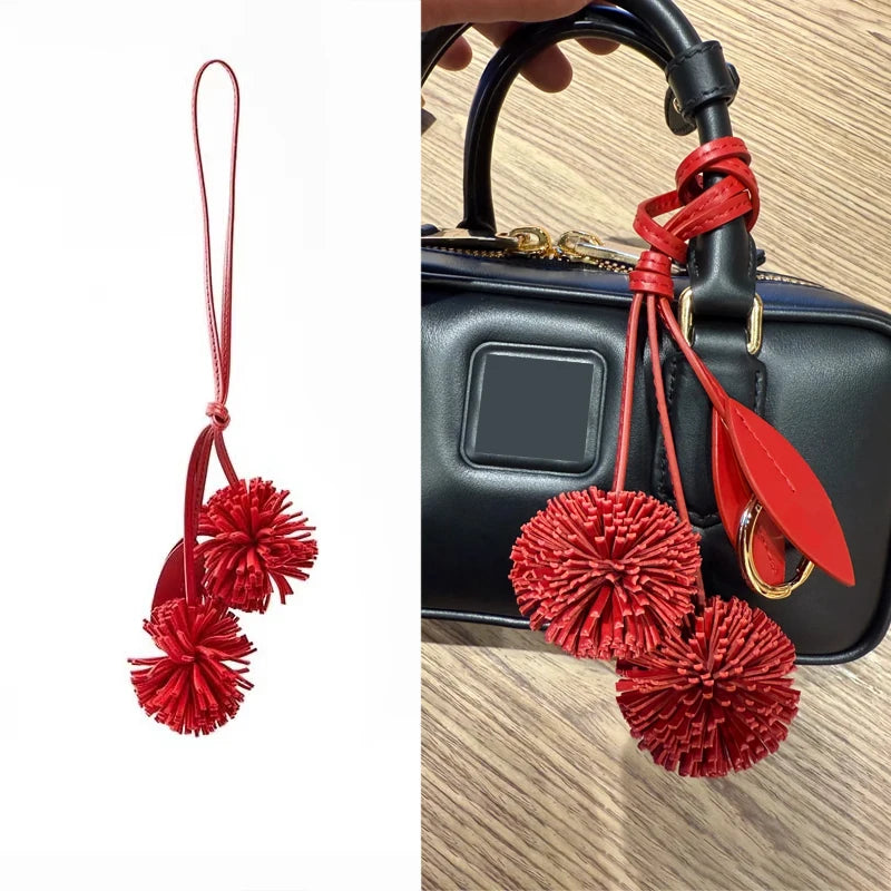 High-Grade Leather Flower Ball Tassel – Bag & Car Pendant
