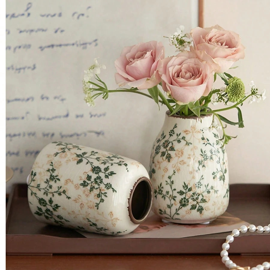 Ice Crackle Ceramic Vase – Handmade Bohemian Art Home Decoration