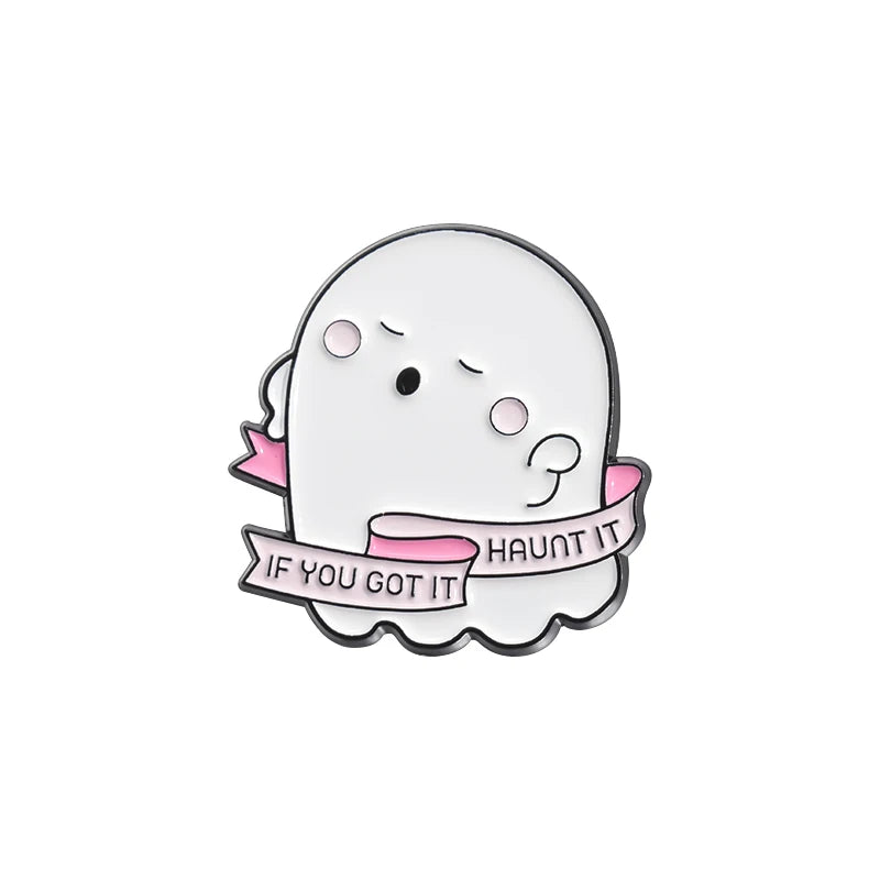 Halloween Ghost & Pumpkin Enamel Pin – Spooky Tarot Brooch Lapel Badge