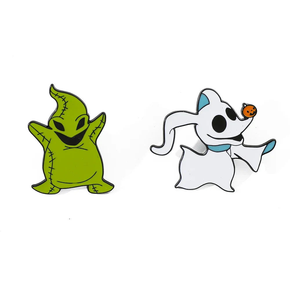 Nightmare Before Christmas Brooch Set – Oogie Boogie & Zero Enamel Pins for Clothes & Backpacks”