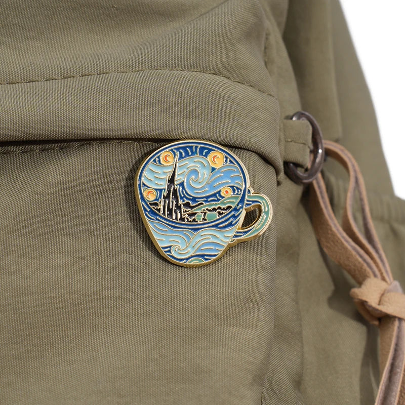 Abstract Night Sky Enamel Pin – Artistic Sunflower Brooch