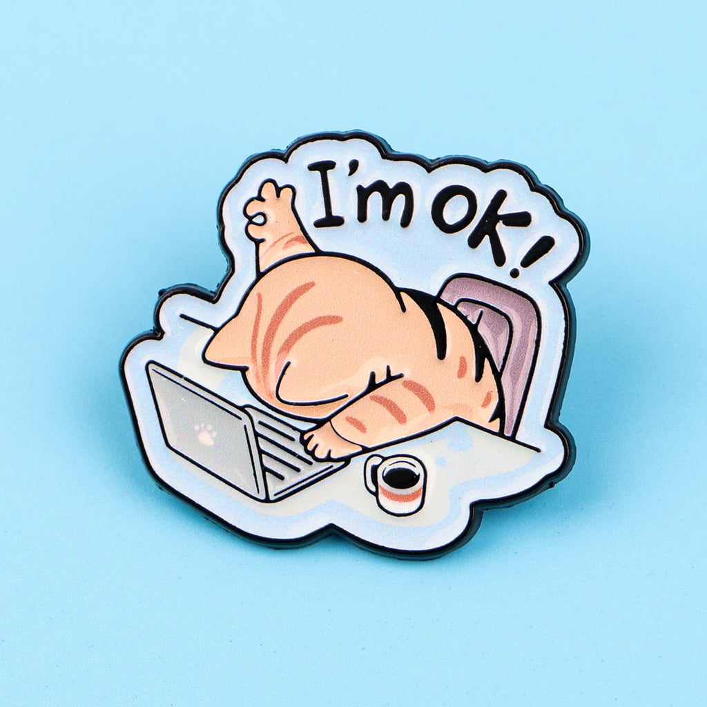 Lazy Office Cat Pin – Funny Animal Badge