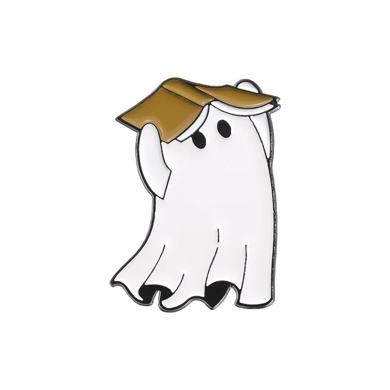 Halloween Ghost & Pumpkin Enamel Pin – Spooky Tarot Brooch Lapel Badge