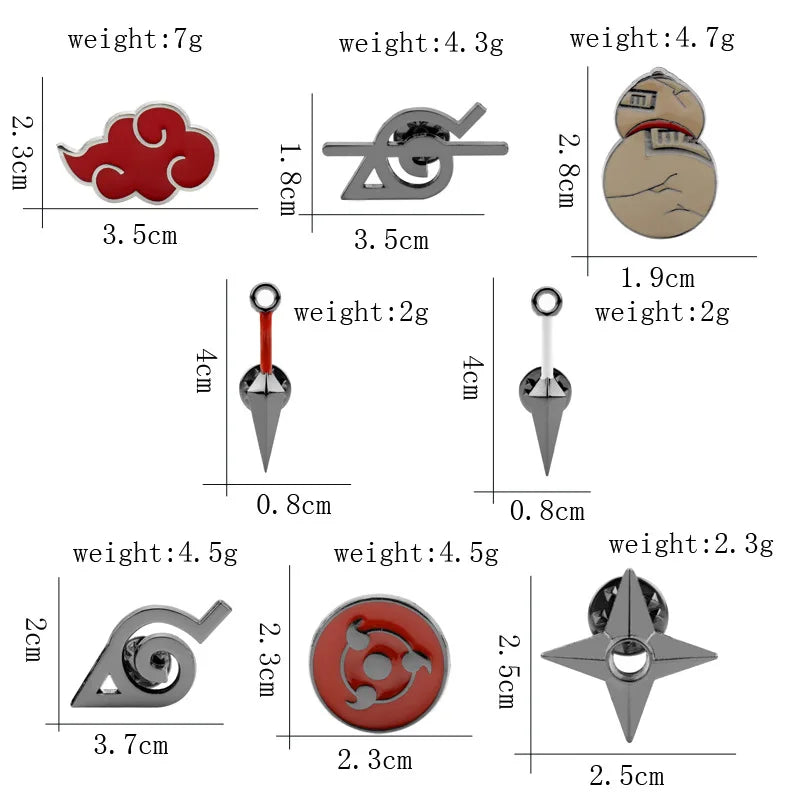 8Pcs Anime Enamel Pin Set – Red Cloud & Sharingan Brooches