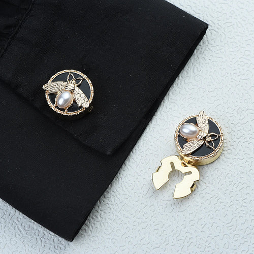2PCS Pearl Bee Button Covers – Elegant Round Cufflink Style Shirt & Dress Accessories