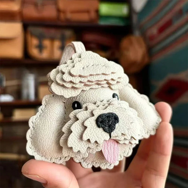 Handmade Leather Teddy Dog Bag Charm