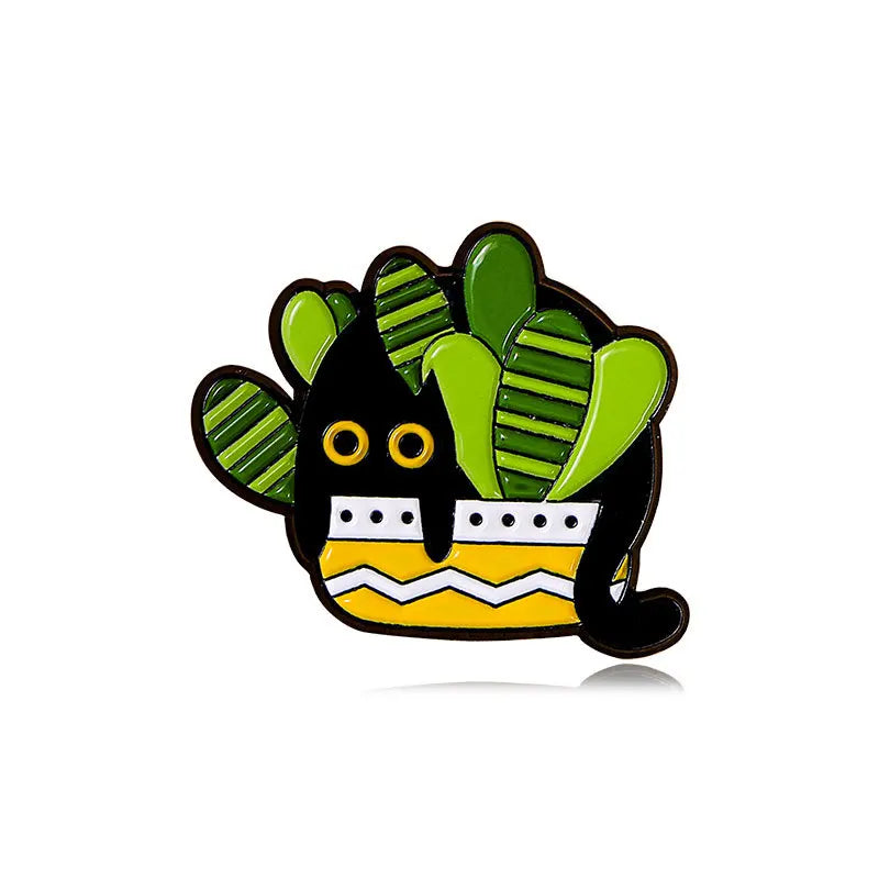 Cats in Plants Enamel Pin – Cute Black Cat Potted Plant Brooch Gift