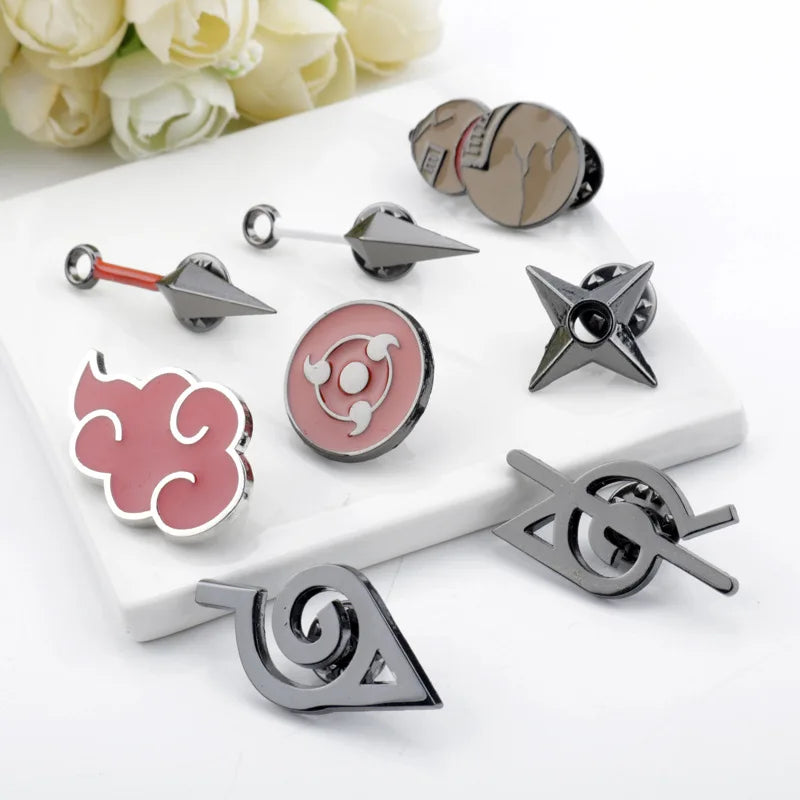 8Pcs Anime Enamel Pin Set – Red Cloud & Sharingan Brooches