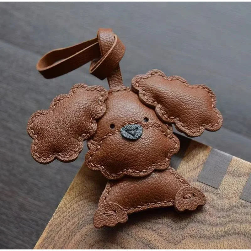 Handmade Leather Teddy Dog Bag Charm