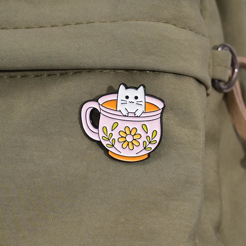 Coffee & Animal Enamel Pin Collection – Cute Ghost, Duck, Frog & Capybara Brooches