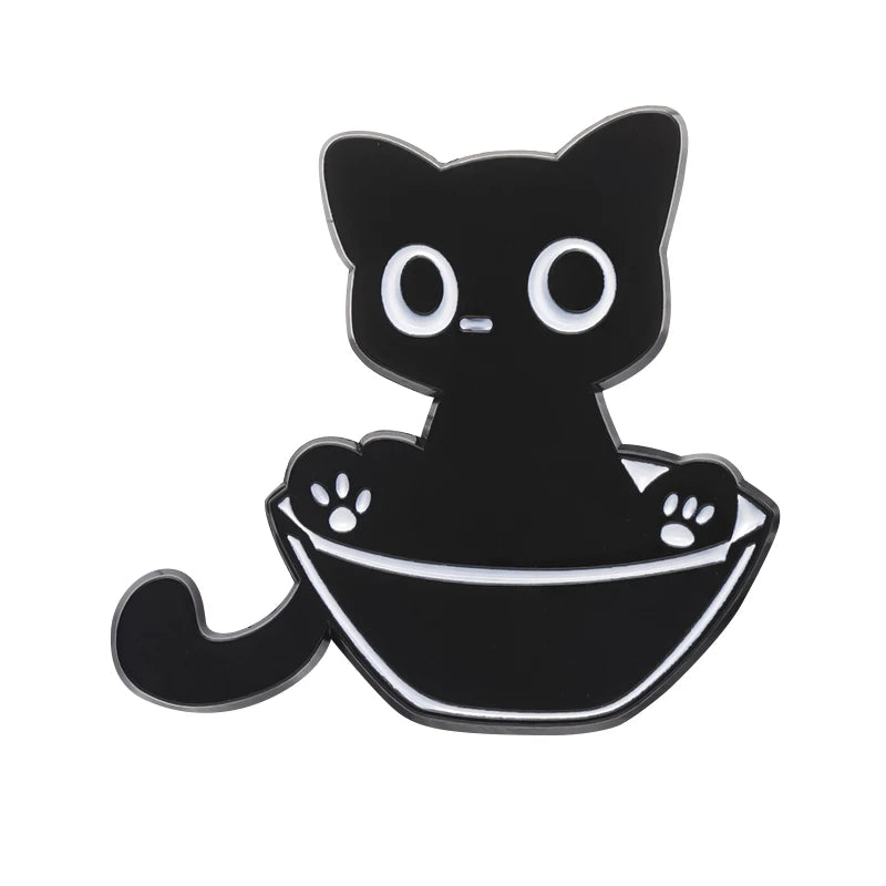 Black Cat Enamel Pin – Cute Kitten Lapel Badge Backpack Jewelry