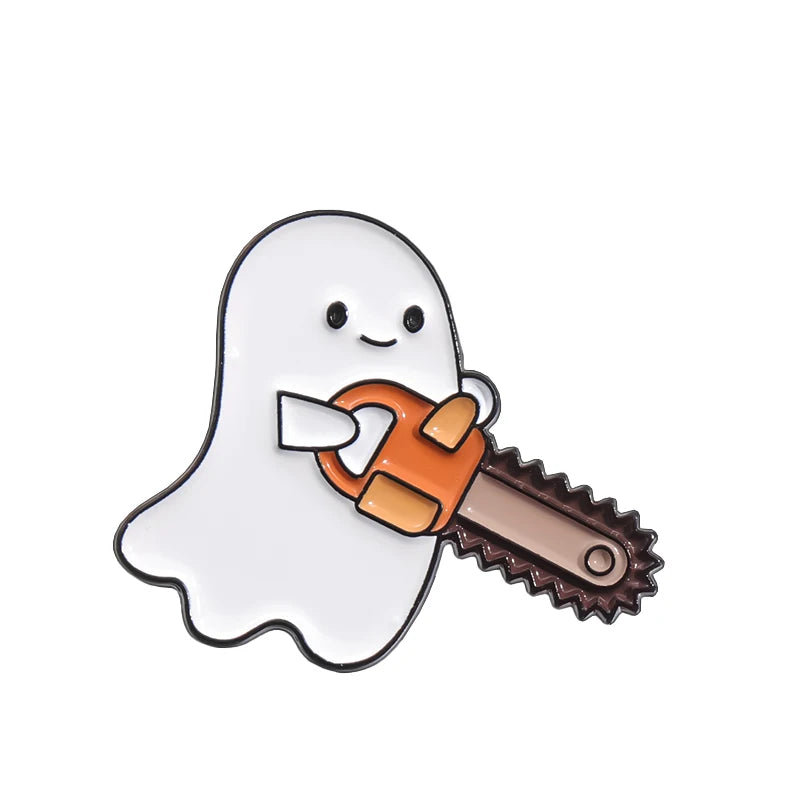 Halloween Ghost & Pumpkin Enamel Pin – Spooky Tarot Brooch Lapel Badge