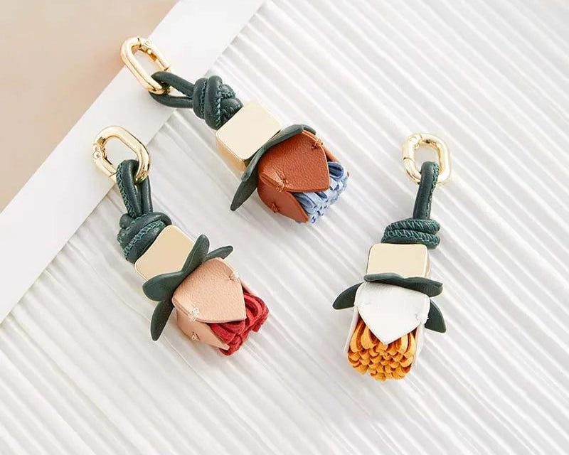 High-Grade Leather Flower Ball Tassel – Bag & Car Pendant