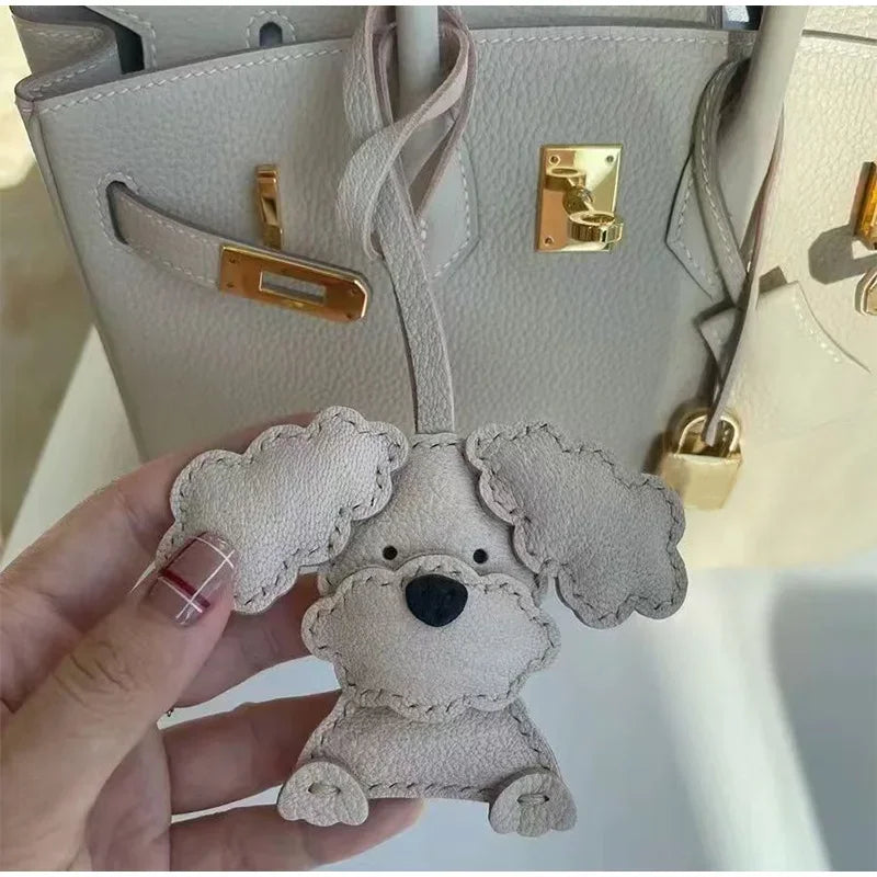 Handmade Leather Teddy Dog Bag Charm